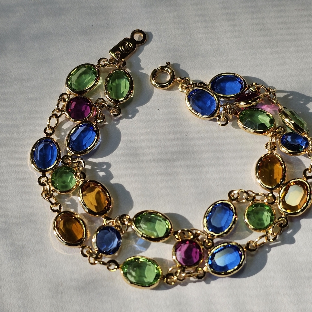 Gorgeous Bezel Set Swarovski Crystal Colorful Vintage Bracelet. ✨️ - Picture 5 of 13